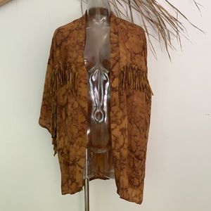 Tie Dye Tan and Brown Fringe kaftan